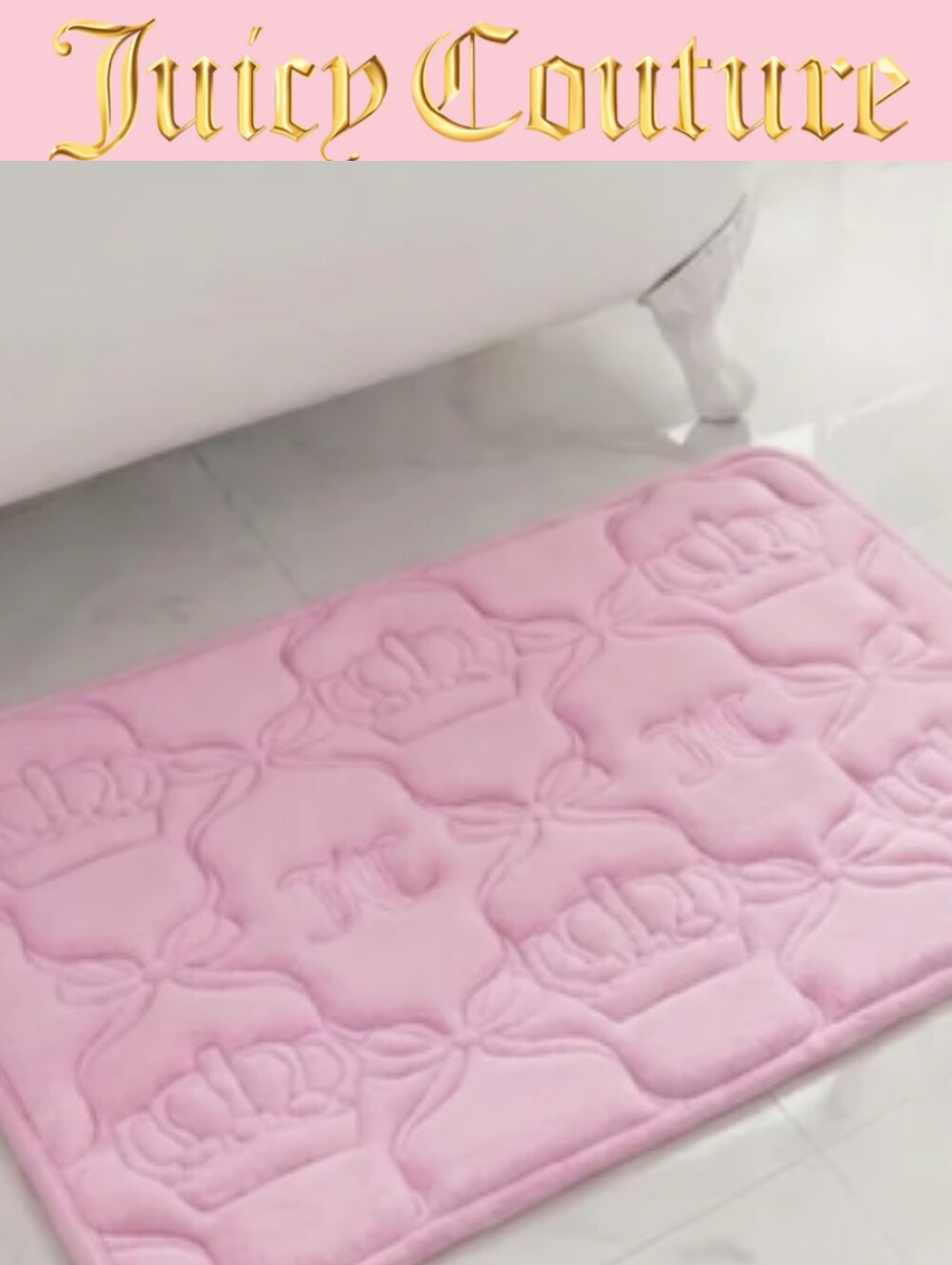Juicy Couture Home Bow Lattice Quilted Memory Foam Bath Rug- Pink